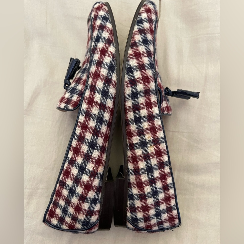 J. CREW Charlie Tassel Loafers Burgandy, White & Navy Blue Tweed Houndstooth 🎉 - Picture 6 of 15